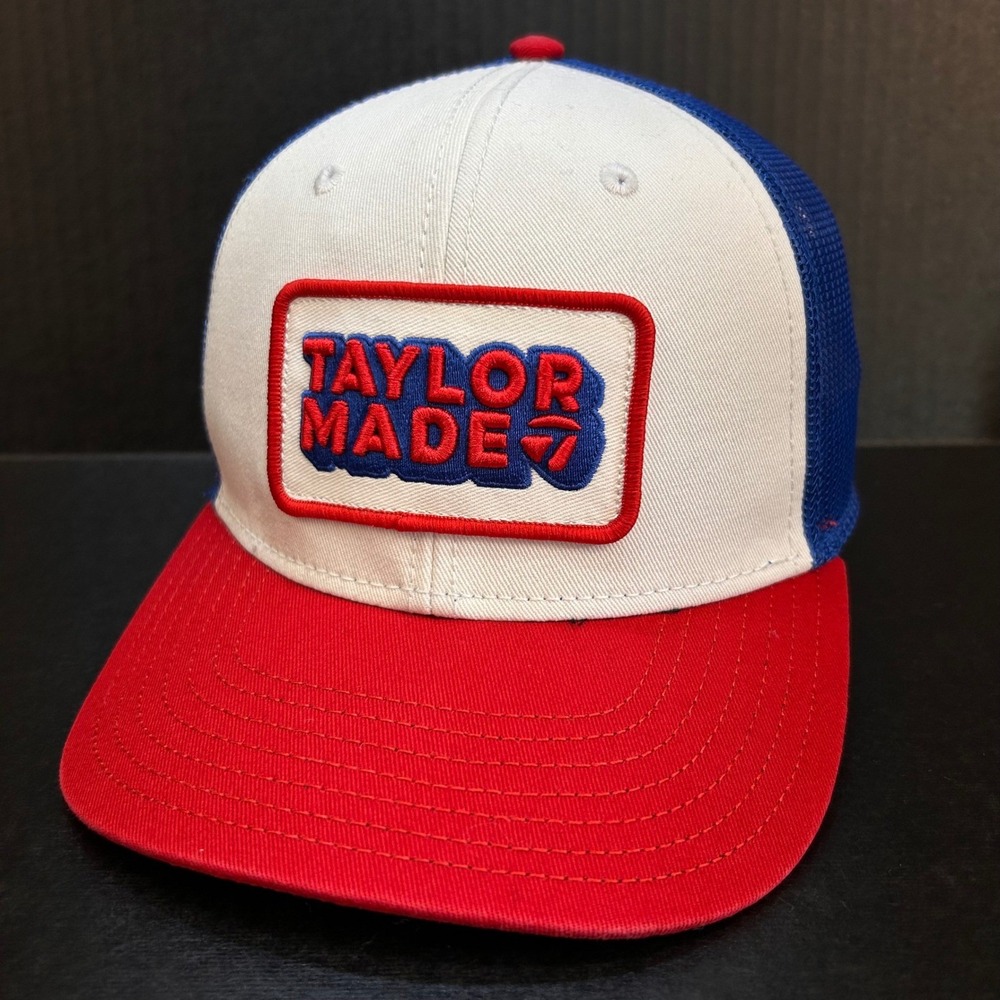 Taylor made Retro Patch Mens Red White Blue Trucker Hat Snapback Golf Cap 58cm